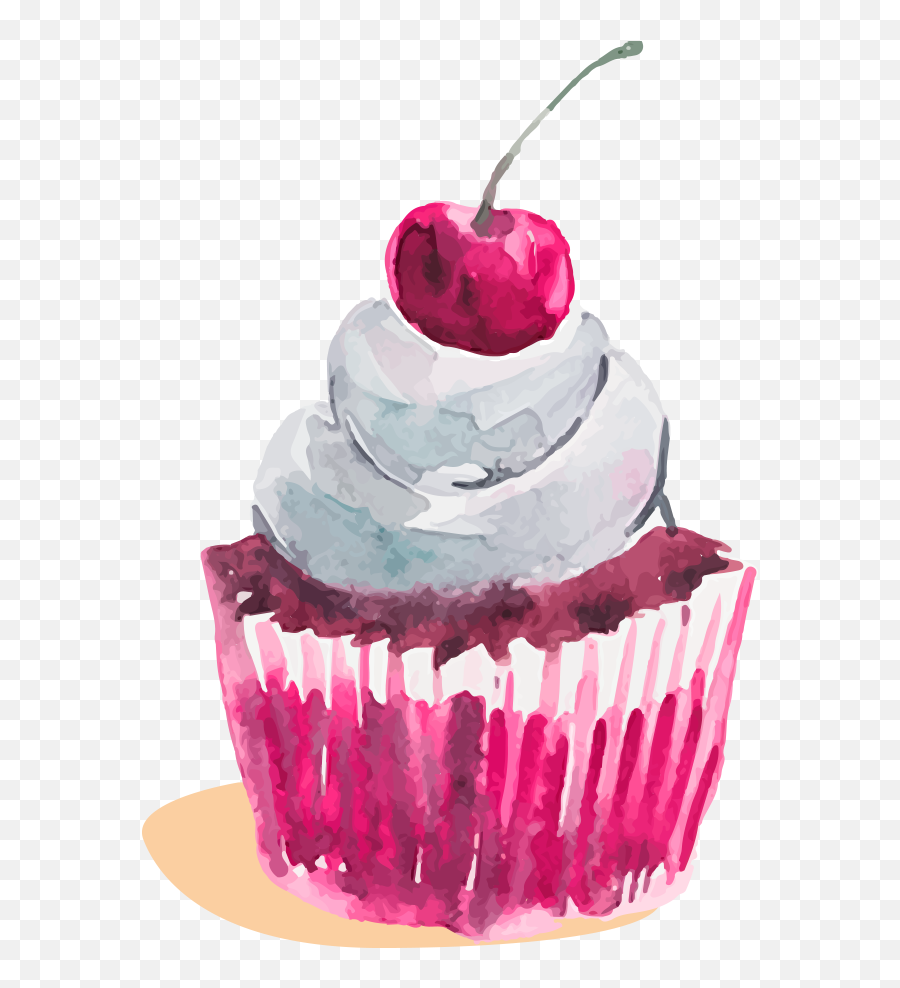 Cupcake Watercolor Painting Dessert - Cake Png Download Art Watercolor Cake Painting Emoji,Emoji Cupcakes Recipe