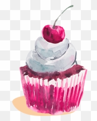 Cupcake Watercolor Painting Dessert - Cake Png Download Art Watercolor Cake Painting Emoji,Emoji Cupcakes Recipe