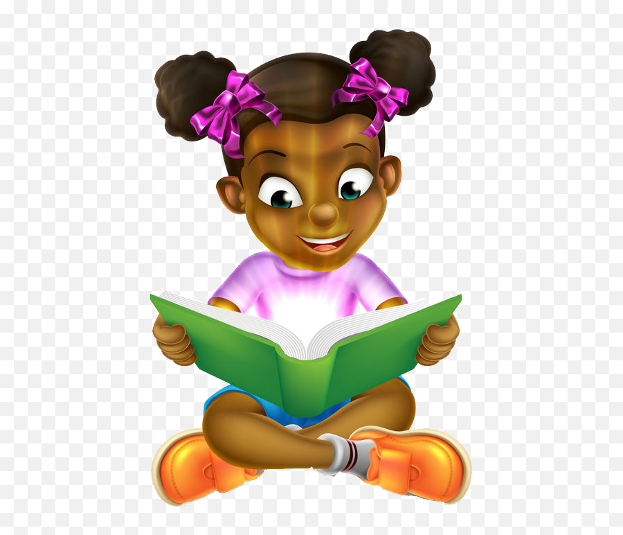 Girl Reading Book Clipart - Young Black Girl Cartoon Emoji,Boy And Book Emoji