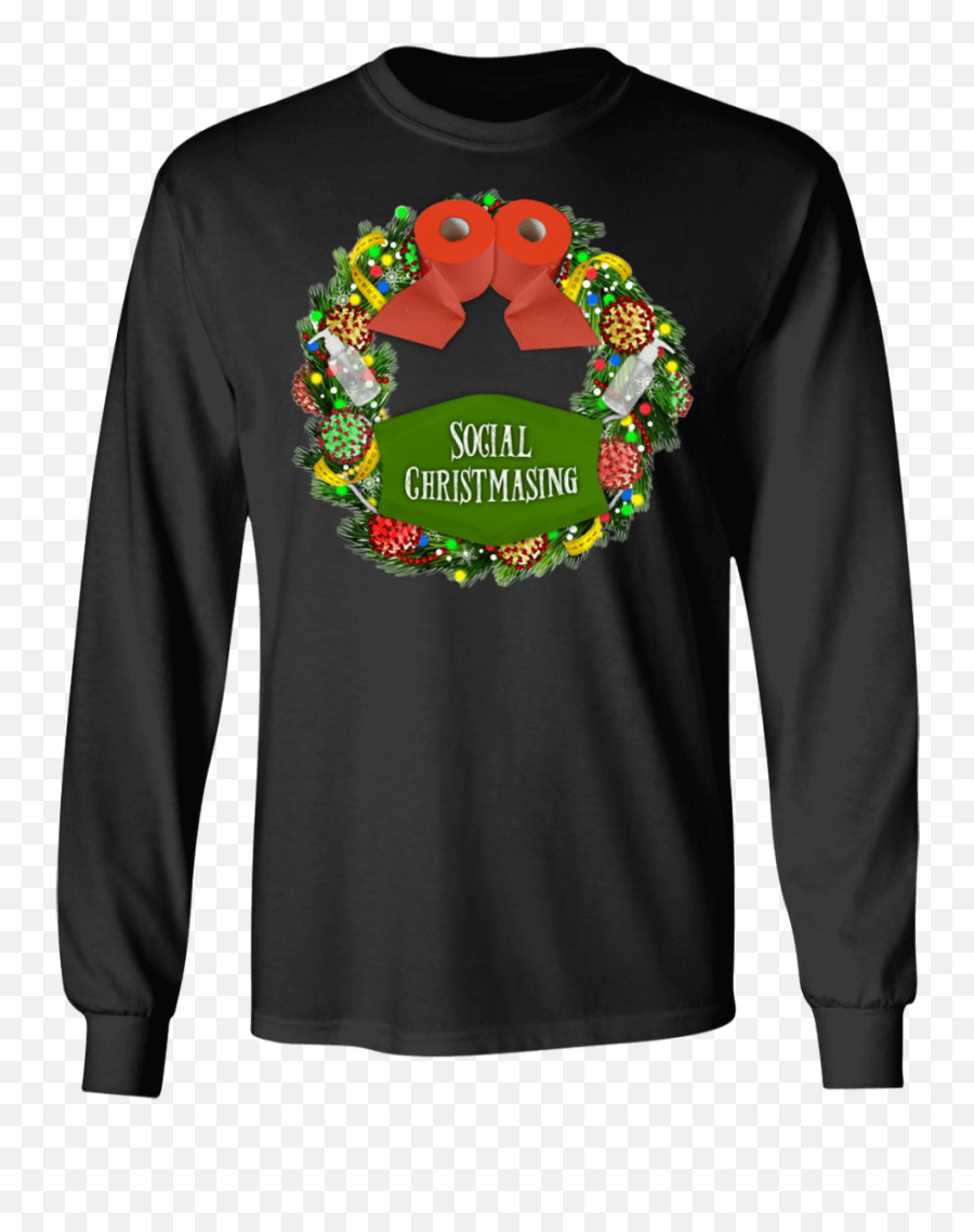 Social Christmasing Wreath Long Sleeve - Programmer Code T Shirt Design Emoji,All Emojis Fitness Shirts