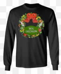 Social Christmasing Wreath Long Sleeve - Programmer Code T Shirt Design Emoji,All Emojis Fitness Shirts