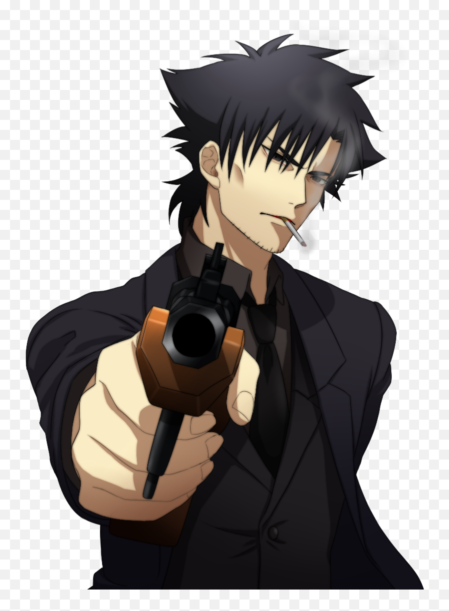 Whats The Deal With This Stupid Fucking Trope That The Main - Kiritsugu Emiya With Gun Emoji,Anime Hollow Emotion Face