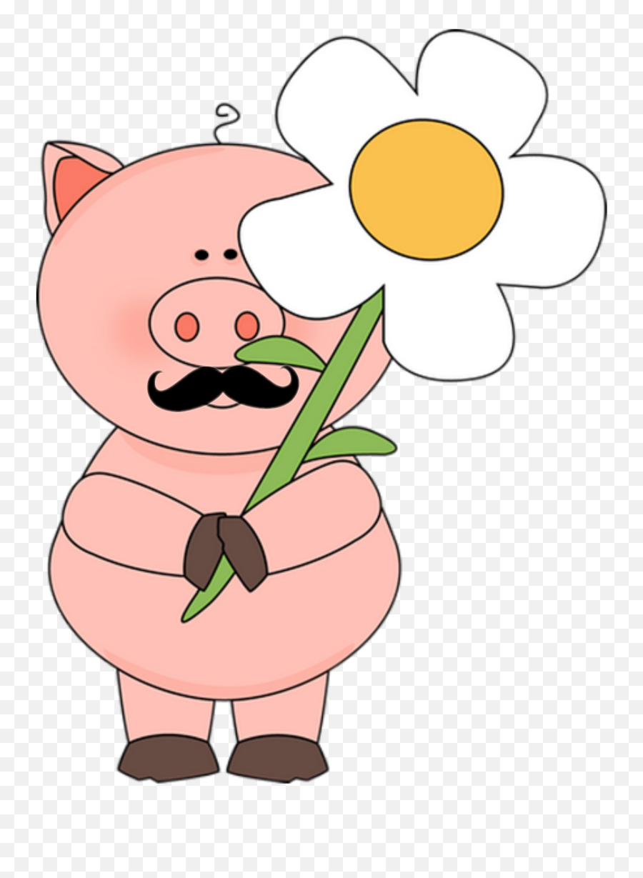 Pig Holding A Big Flower Pig Illustration Pig Art Pig - Cartoon Pig With Flowers Emoji,Flying Pig Emoji