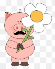 Pig Holding A Big Flower Pig Illustration Pig Art Pig - Cartoon Pig With Flowers Emoji,Flying Pig Emoji