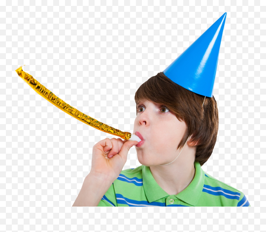 Party Hats Png - Birthday Boy In Hat Party Blower Png Kid With Party Hat Png Emoji,Emoji Party Hats
