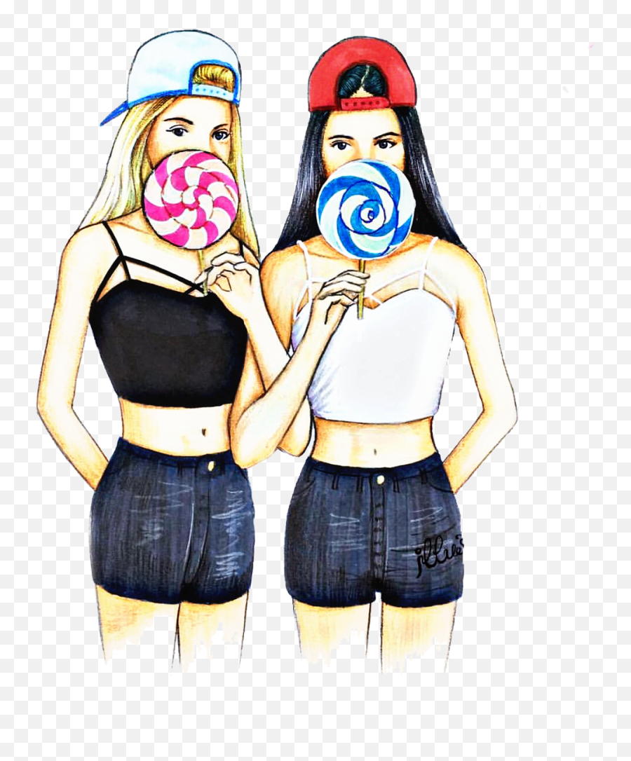 Girls Girl Friends Friend Sticker - Girl Best Friends Drawing Emoji,Girls Emoji Shorts