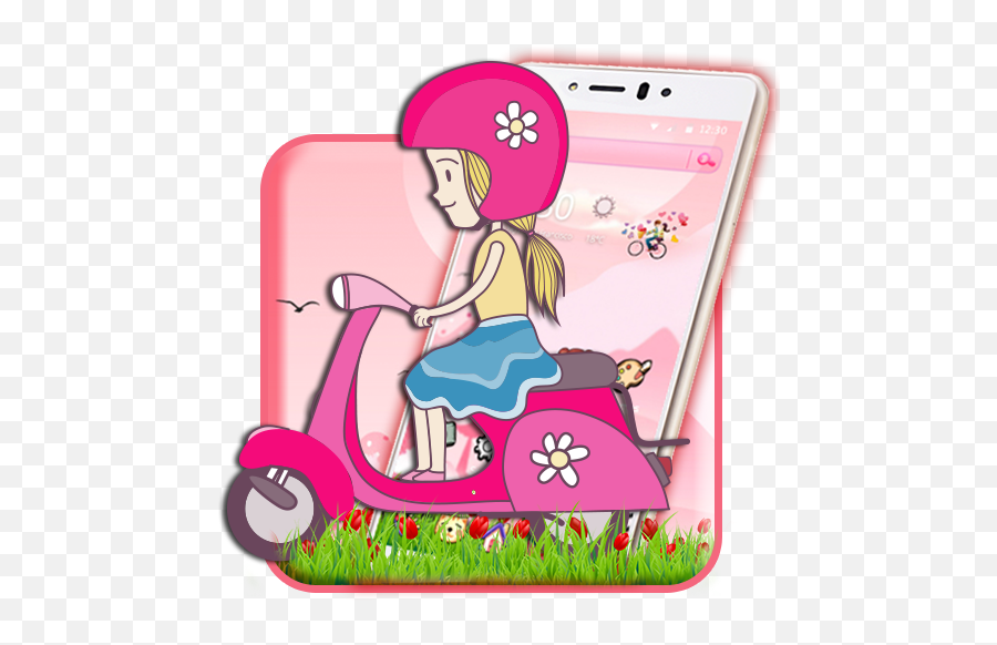 Salmon Pink Scooter Girl Theme - Apps En Google Play Mobile Phone Emoji,Blushing Emoji Weed