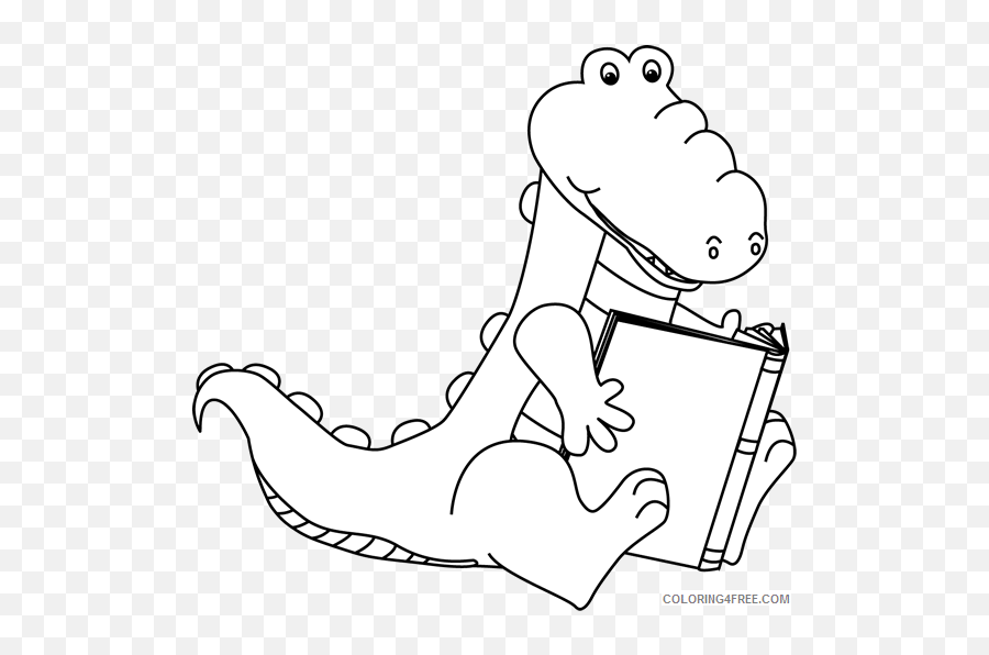 White Alligator Reading A Book Black - Animals Reading Black And White Clipart Emoji,Flag Alligator Emoji