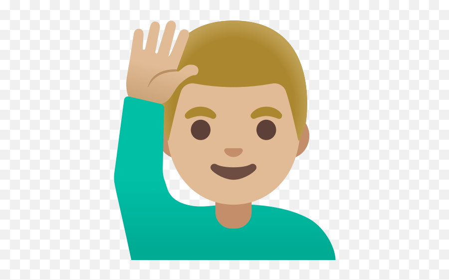 U200d Man With Raised Hand With Light Skin Tone Medium - Emoji Raising Hand Icon Png,Raised Hand Emoticon.