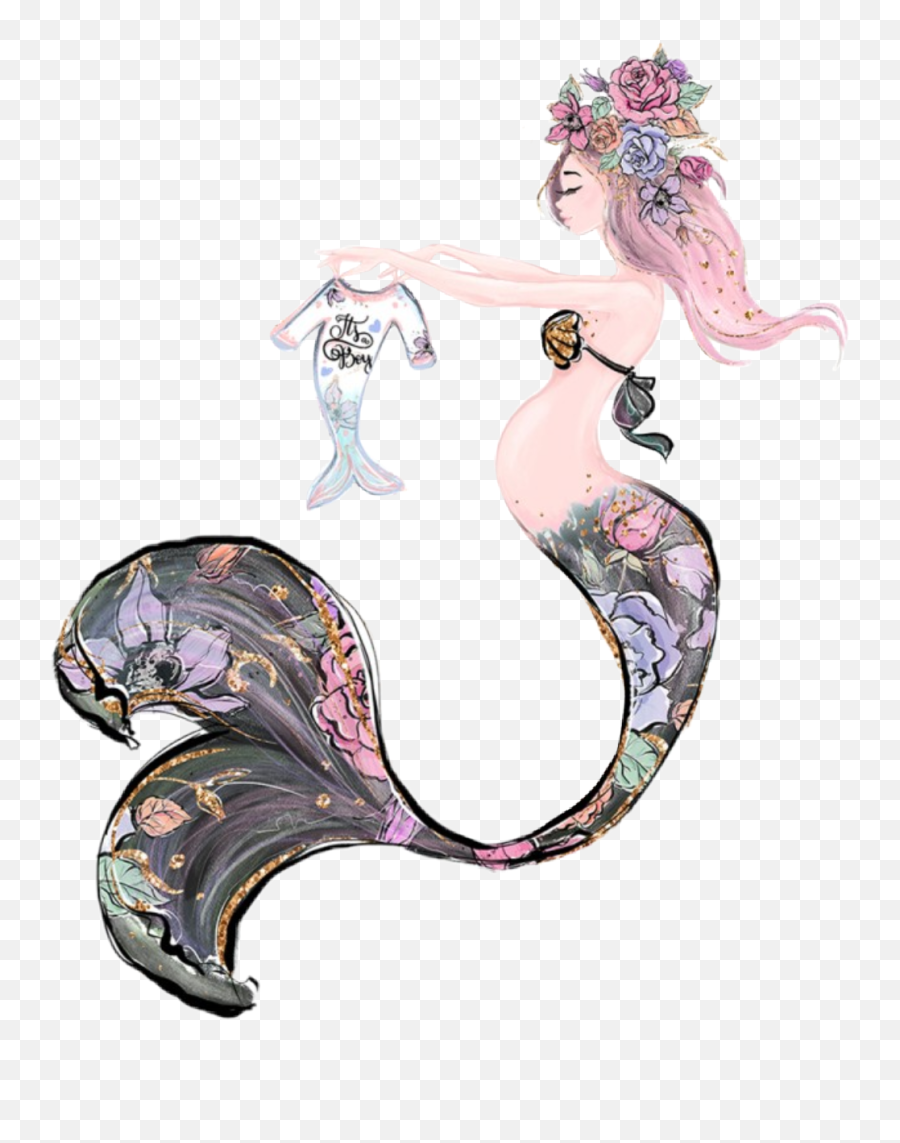 Watercolor Mermaid Expecting Sticker By Stephanie - Pregnant Mermaid Clipart Emoji,Png Transparent Pregnant Emoji