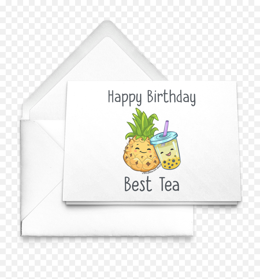 Happy Birthday Best Tea Pineapple Boba Birthday Card Set Of Boba Birthday Cards - Horizontal Emoji,Free Birthday Greetings Emoticons