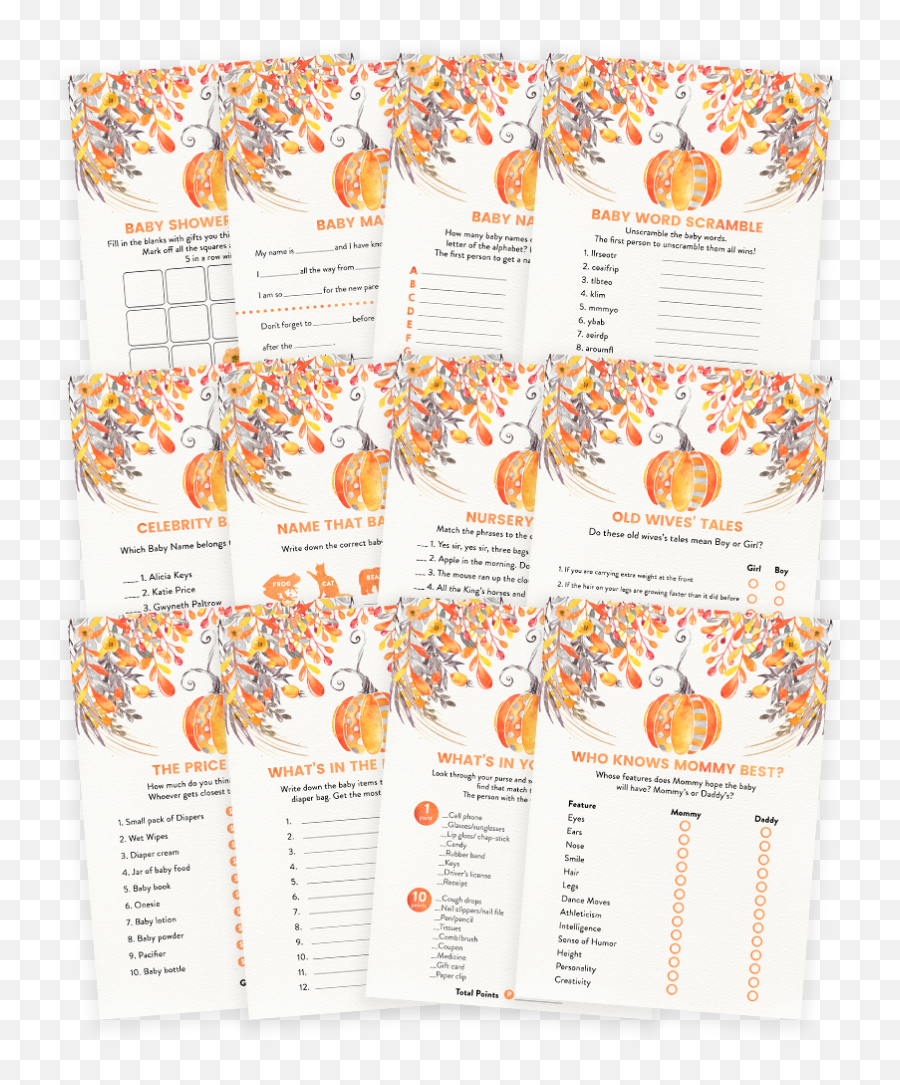 Fall Autumn Orange Pumpkin Baby Shower - Fall Baby Shower Games Emoji,Biscoff Emoji