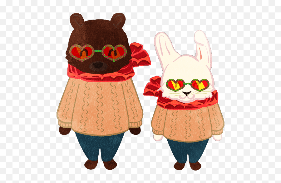 Bear And Rabbit With Matching Outfits - Cute2u A Free Cute Fictional Character Emoji,Rabbit Emojis Are Boxes
