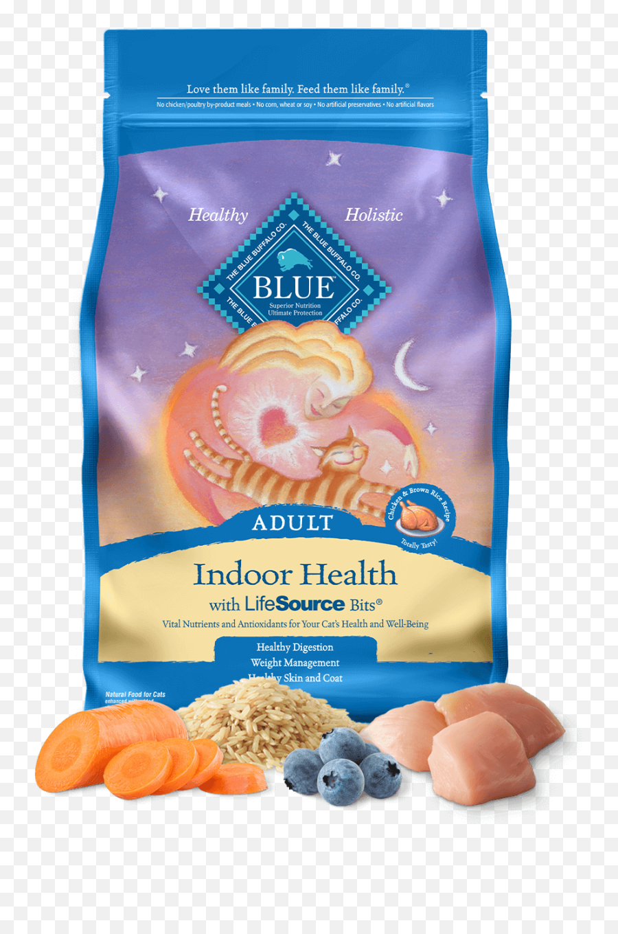 Blue Indoor Health Dry Cat Food Chicken U0026 Brown Rice Recipe - Blue Buffalo Indoor Cat Food Emoji,4 Different Cats With 4 Different Emotions