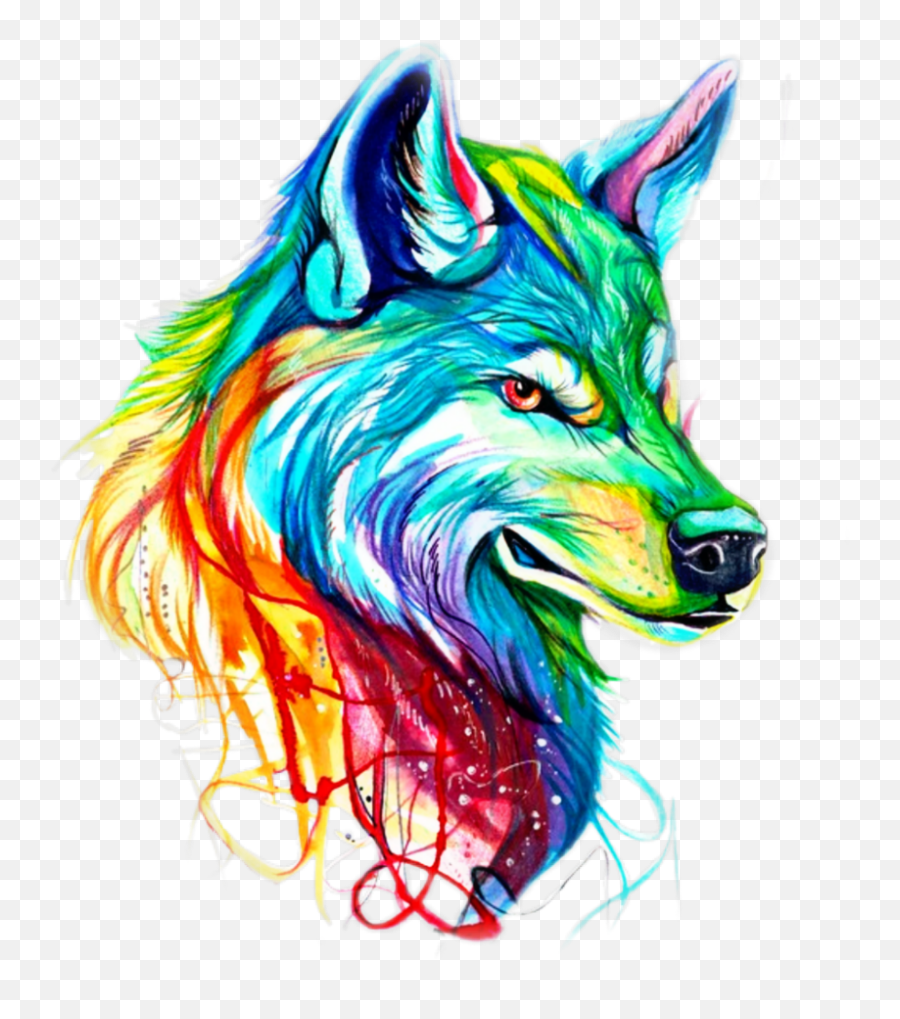 Lobo Wolf Lobos Rainbow Sticker - Cool Wolf Png Transparent Emoji,Rainbow Emojis Wolf