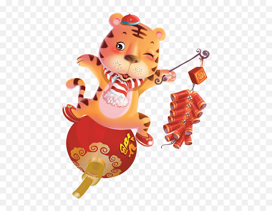 Tiger Cartoon Firecracker Toy Food For - Tiger New Year Png Cartoon Emoji,Animated Tiger Emoticon