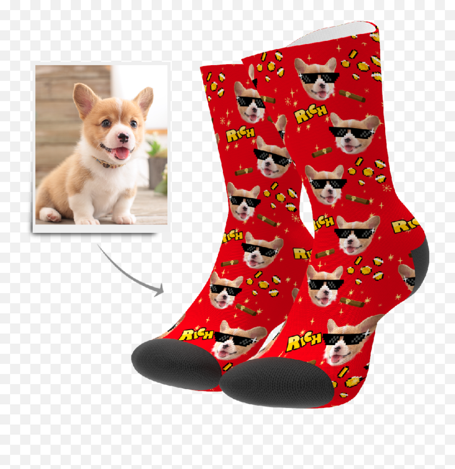 Custom Rich Dog Face Socks - Dog Clothes Emoji,Christmas Socks Emojis