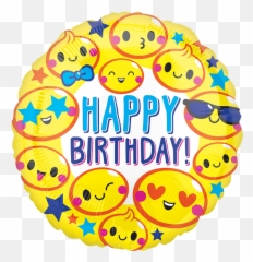 Happy Birthday Emoticon Fun 22 - Round Happy Birthday Smiley Face Emoji,Happy Birthday Emoticon