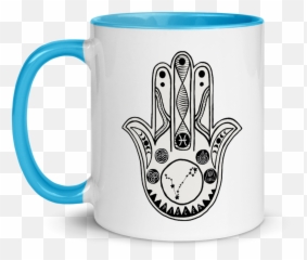 Pisces Zodiac Sign Hamsa Hand Of Protection Mug With Yellow Black Blue Or Red Inside Emoji,The Zodiac Signs As Symbolism -face -smiley -smileys -smilies -emoji -emojis