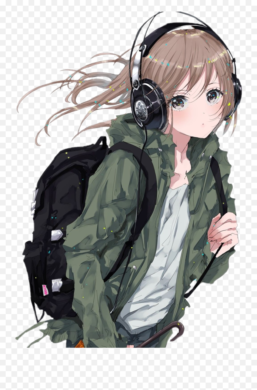 Animegirl Browneyes Brownhair Sticker - Anime Karakterleri Kulaklikli Kiz Emoji,Emoji Backpack With Headphones