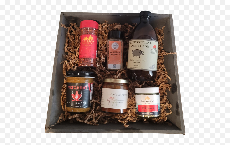 Colorado Ramen Accompaniments Gift Crate With Alaskan Furikake Emoji,Whiskey Bottle Emoji