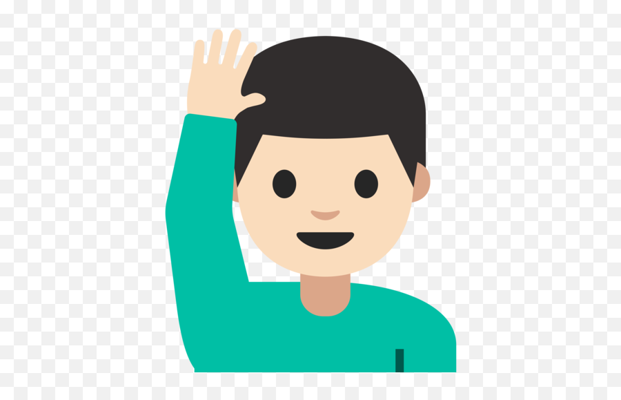 Light Skin Tone Emoji - Happy,Raised Hand Man Emoji