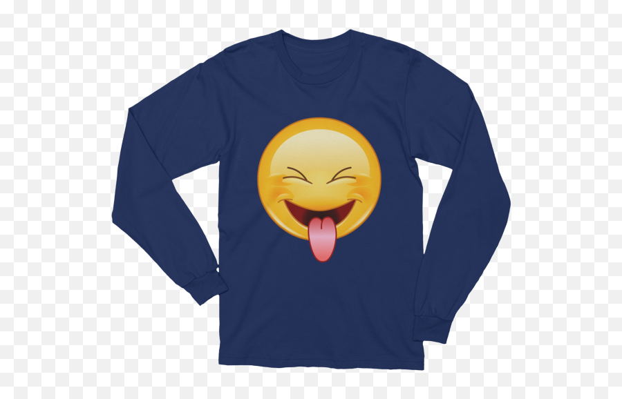 Unisex Tongue Out And Tightly Closed Eyes Emoji Long Sleeve T - Shirt What Devotion Coolest Online Fashion Trends,Blue Eyes Emoji