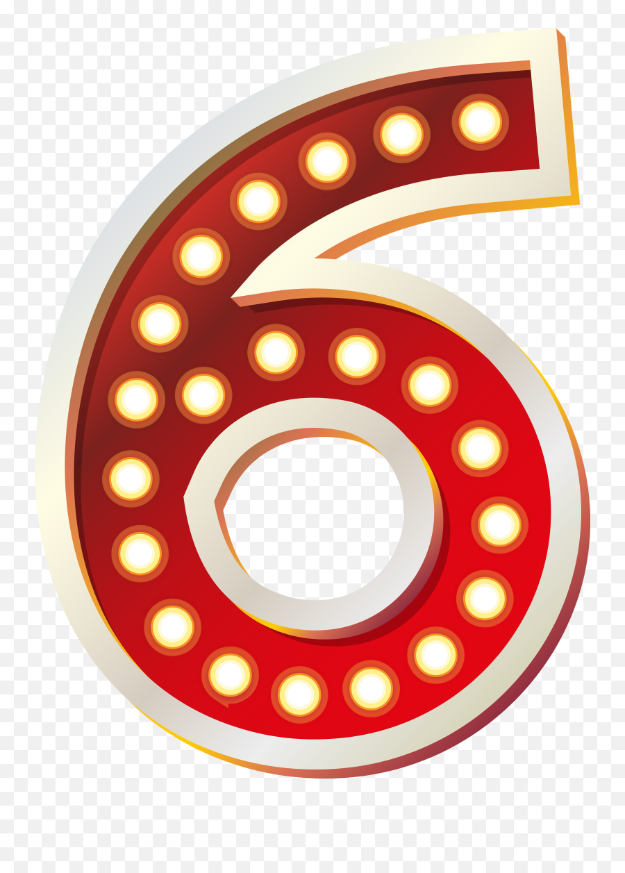 Red Number With Lights Png Clip Art - Number Six Clipart Emoji,Number Six Emoji