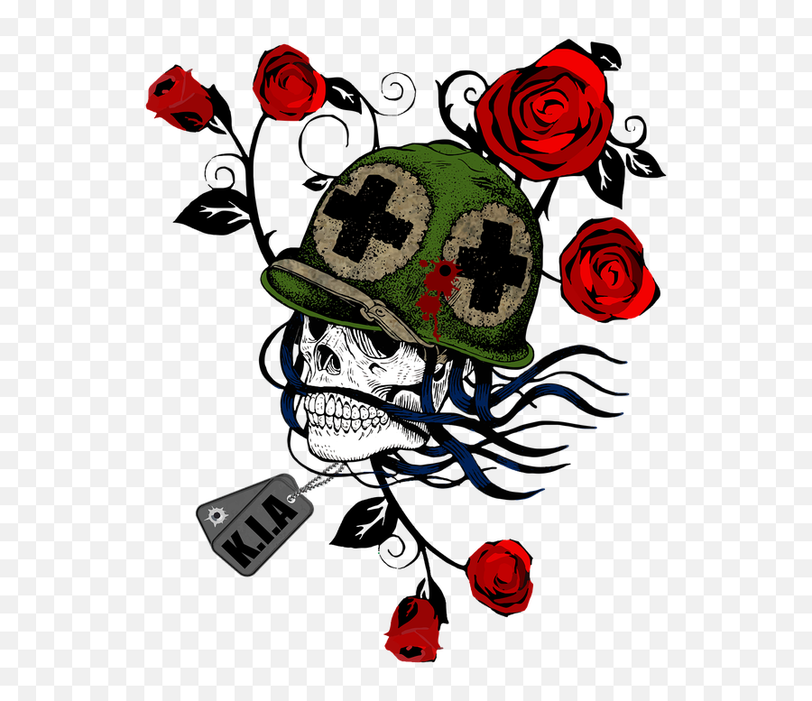 Skullface Skull Redroses Sticker - Roses On A Vine Clipart Emoji,Military Emoji