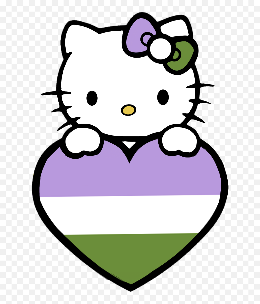 Genderqueer Queer Sticker - Hello Kitty Emoji,Non Binary Heart Emoji