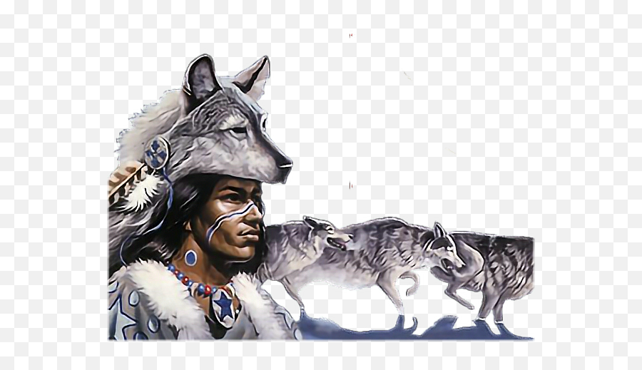Man Wolf Indian Terrieasterly Sticker By Territales - Cherokee Indian And Wolf Emoji,Indian Man Emoji