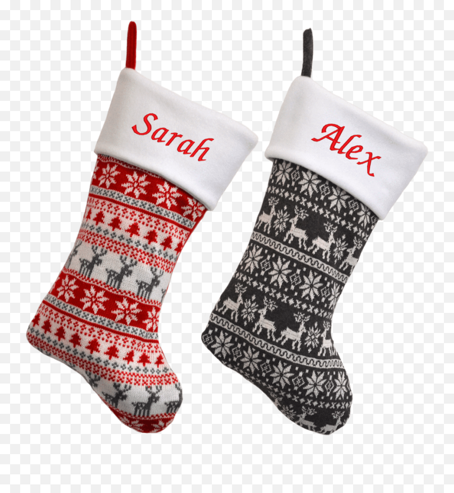 Personalised Luxury Deluxe Embroidered Nordic Knitted Christmas Stocking - Nordic Christmas Stocking Panel Emoji,Christmas Socks Emojis