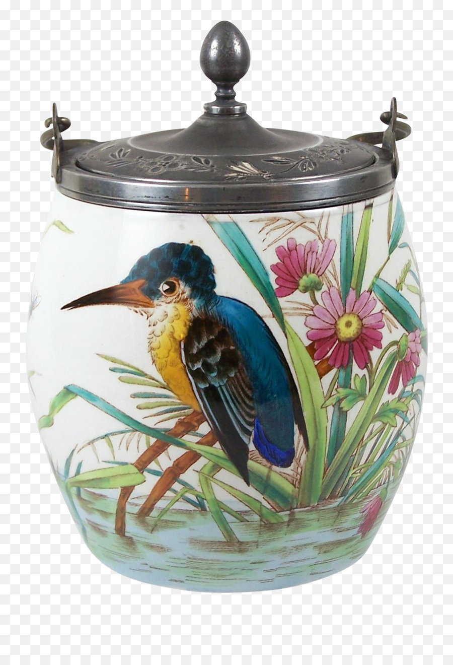 Antique Biscuit Jar Cracker Barrel Kingfisher Bird - Sugar Bowl Emoji,Cutsey Girl Emojis