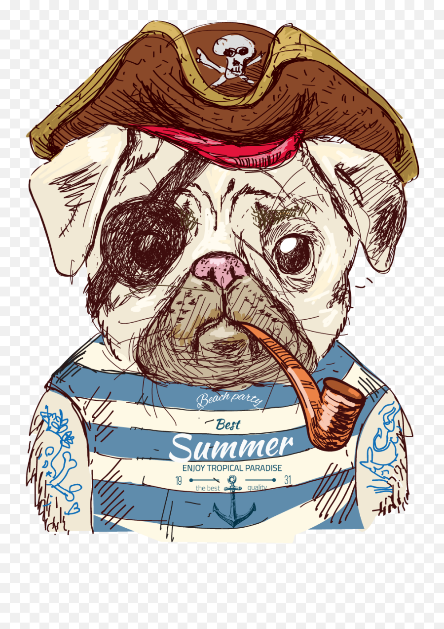 Download Cute Pug Dog Illustration Pirate Drawing Clipart - Pirate Pug Emoji,Pug Dog Emoticons