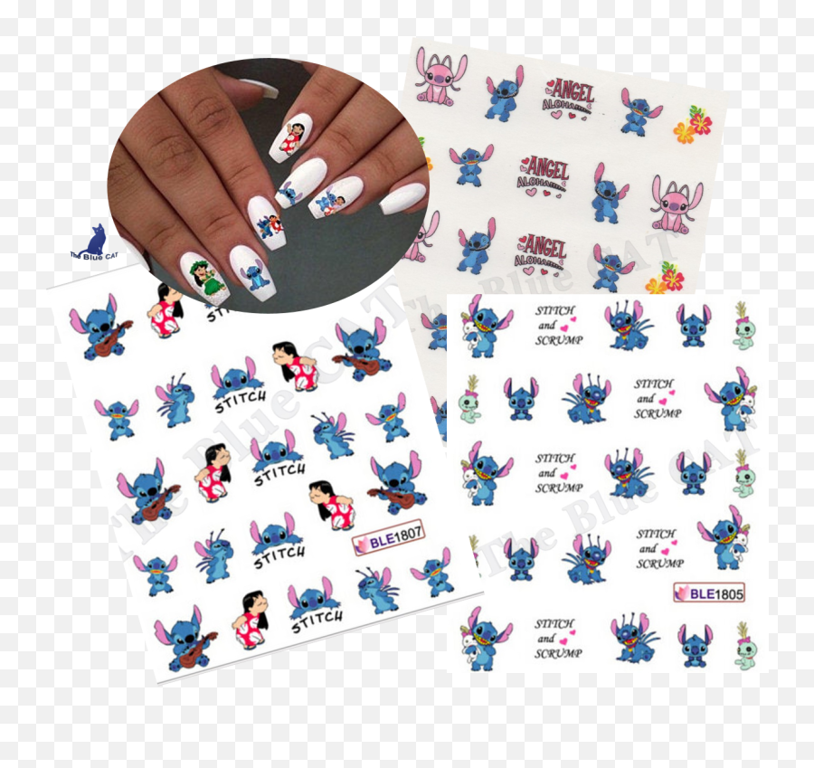 Nail Art Water Decals Stickers Transfers Disney Stitch Scrump Angel U0026 Lilo Collection - 3 Designs Emoji,Nail Care Emoji