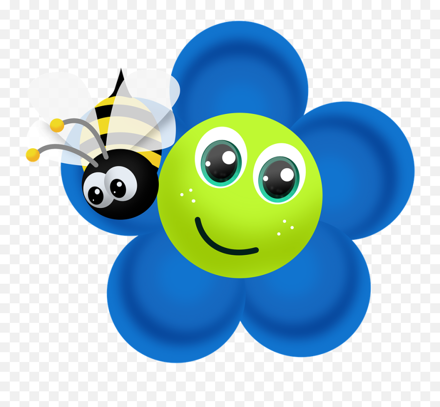 Bee Daisy Flower - Free Image On Pixabay Blue Smiley Flower Clipart Emoji,Plant Emoticon