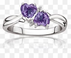 Double Heart Amethyst Diamond Ring In - Solid Emoji,Emotions Jewelry