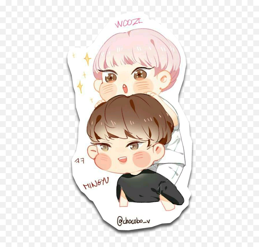 Woozi Seventeen Seventeenmingyu Sticker - Woozi And Mingyu Chibi Emoji,Batman Emoji Pillow