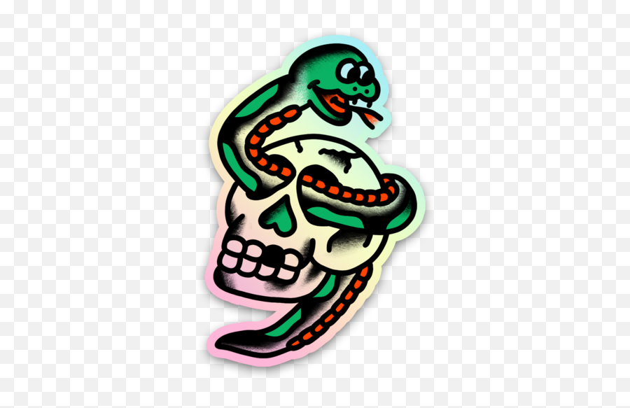 Snake Skull Holographic Sticker - Automotive Decal Emoji,Skull & Acrossbones Emoticon