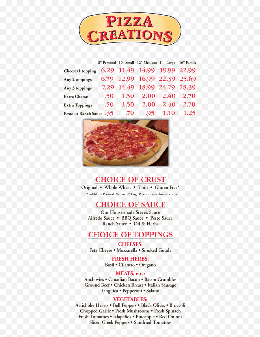 Download Steveu0027s Pizza Chatham Menu Png Image With No - Pizza Emoji,Artichoke Emoji