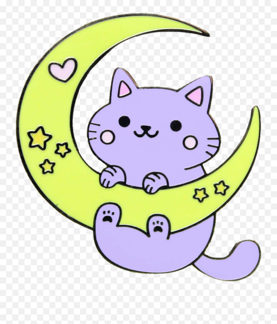 Pin Cat Meow Star Moon Cute Sticker By Lemon Tea - Happy Emoji,Cat Crying Heart Emojis
