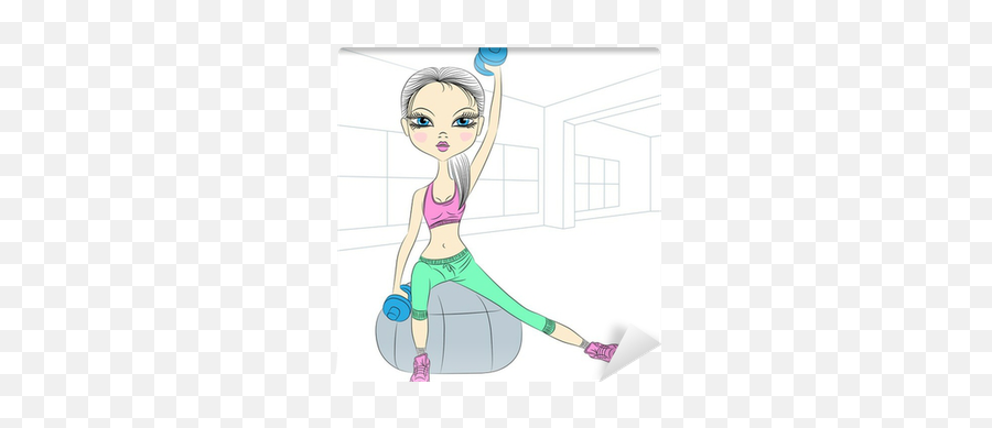 Vector Fitness Girls Lifting Dumbbells In The Gym Wall Mural Emoji,Dumbbell Emojis
