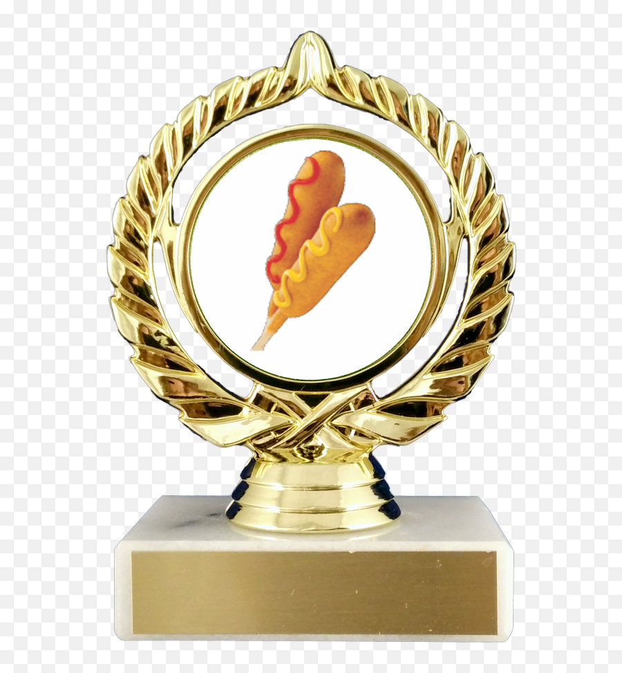 Corn Dogs Logo Trophy On Flat White Marble Emoji,Twitter Corn Emoji