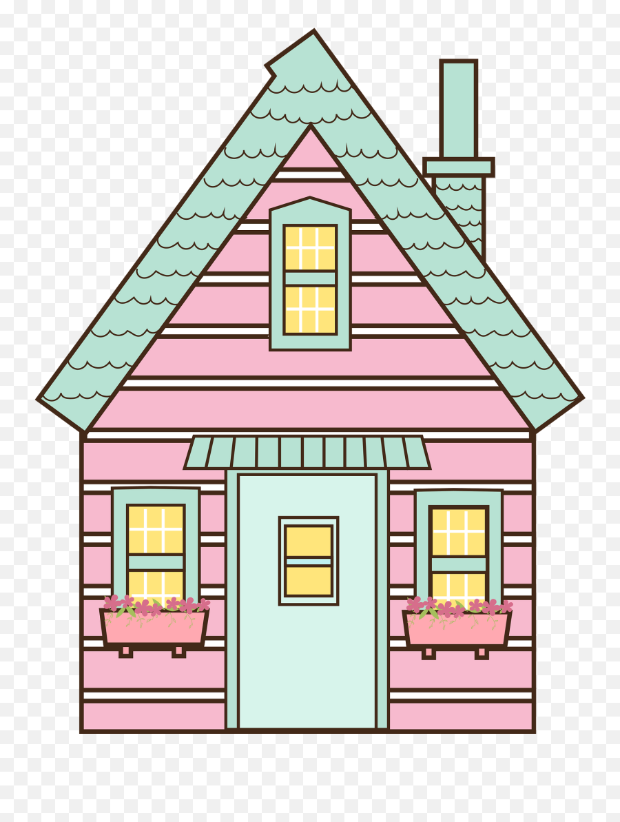 Pink House With Green Roof Clipart - Pink Cute Cartoon House Emoji,Pink Emoji House