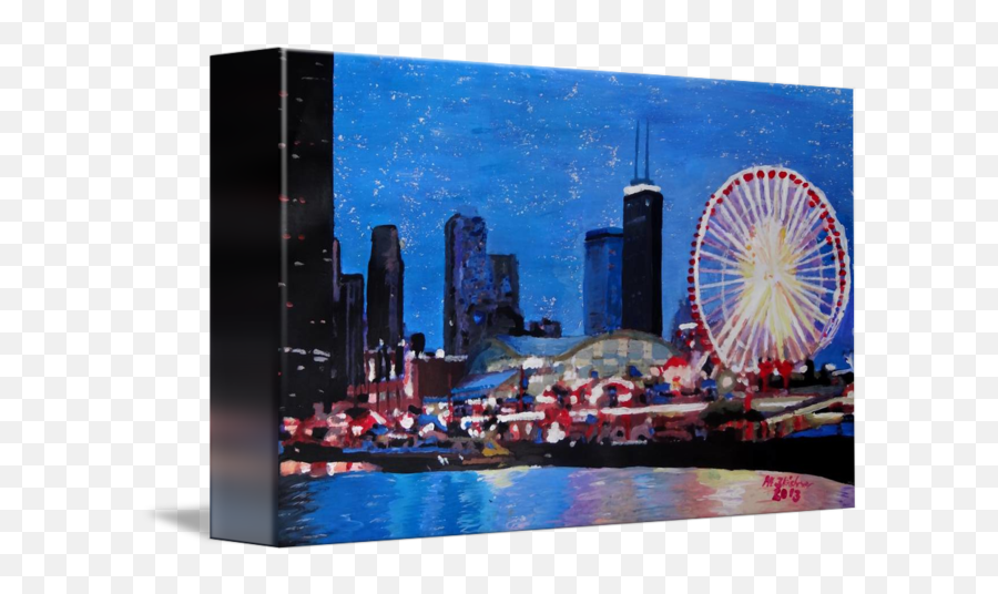 Chicago Skyline With Ferris Wheel - Chicago Ferris Wheel Skyline Emoji,Paint Ferris Wheel Emoji