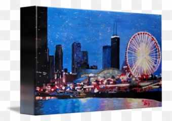 Chicago Skyline With Ferris Wheel - Chicago Ferris Wheel Skyline Emoji,Paint Ferris Wheel Emoji