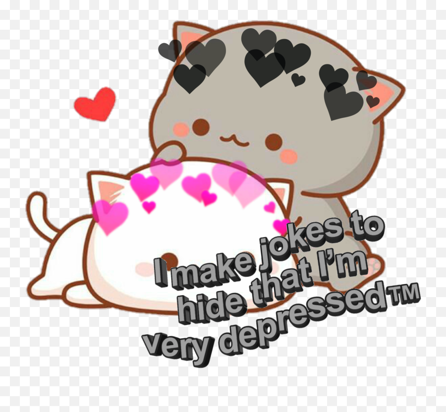 Cats Kitty Hearts Depression Sticker - Name Cute Cat Cartoon Emoji,Why Does Aj Use Cat Emojis