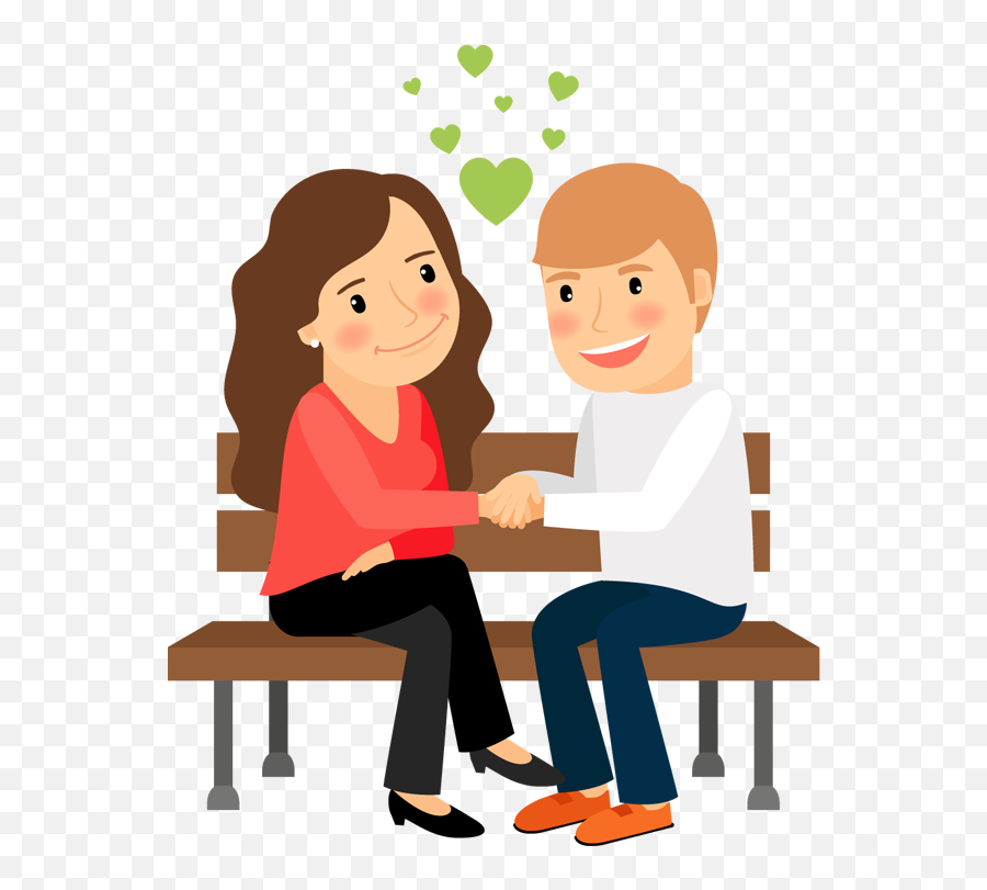 Cartoon Woman And Man Holding Hands - Bench With People Clipart Emoji,Man And Woman Holding Hands Emoji