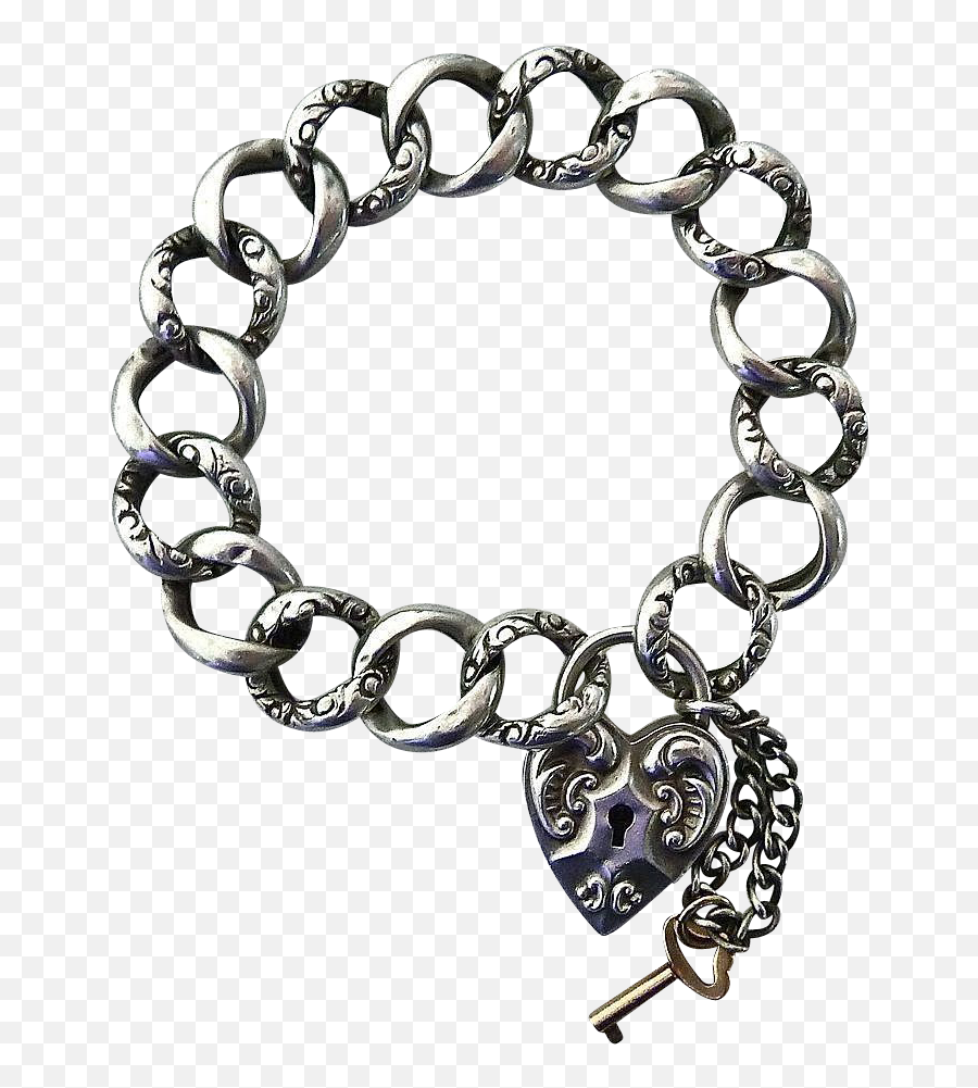 Antique Victorian Sterling Repousse Heart Lock Bracelet - Solid Emoji,Emoji Wristbands