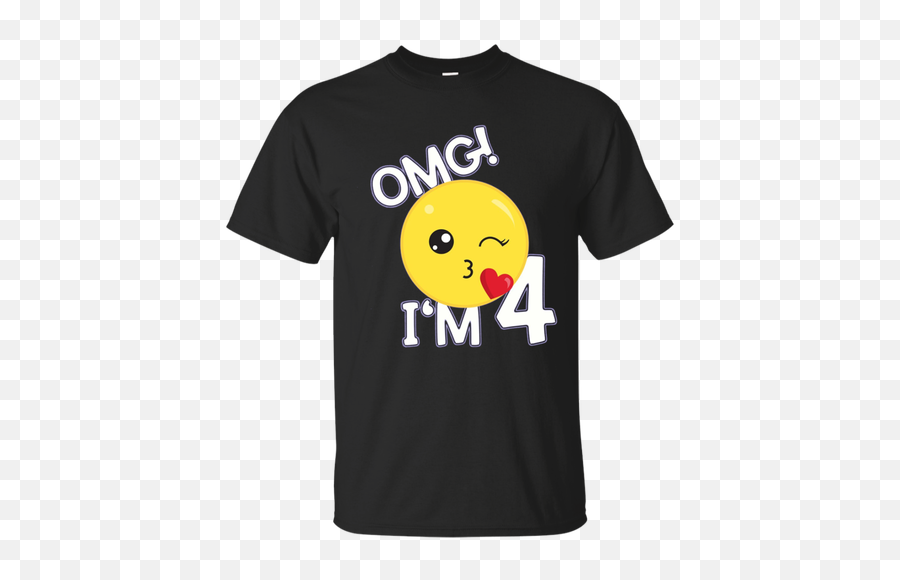 Kids 4th Birthday Kiss Emoji T - Shirt Omg Im 4 Year Old Happy,I Am Okay Emoticon